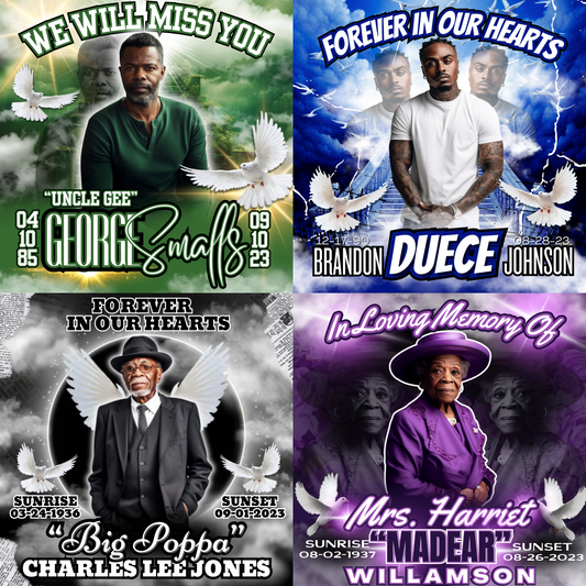 4 Editable Memorial Designs (Purple, Green, Blue and Black)