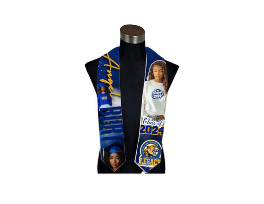 Custom 2024 Graduation Stole, Blue and Gold Design