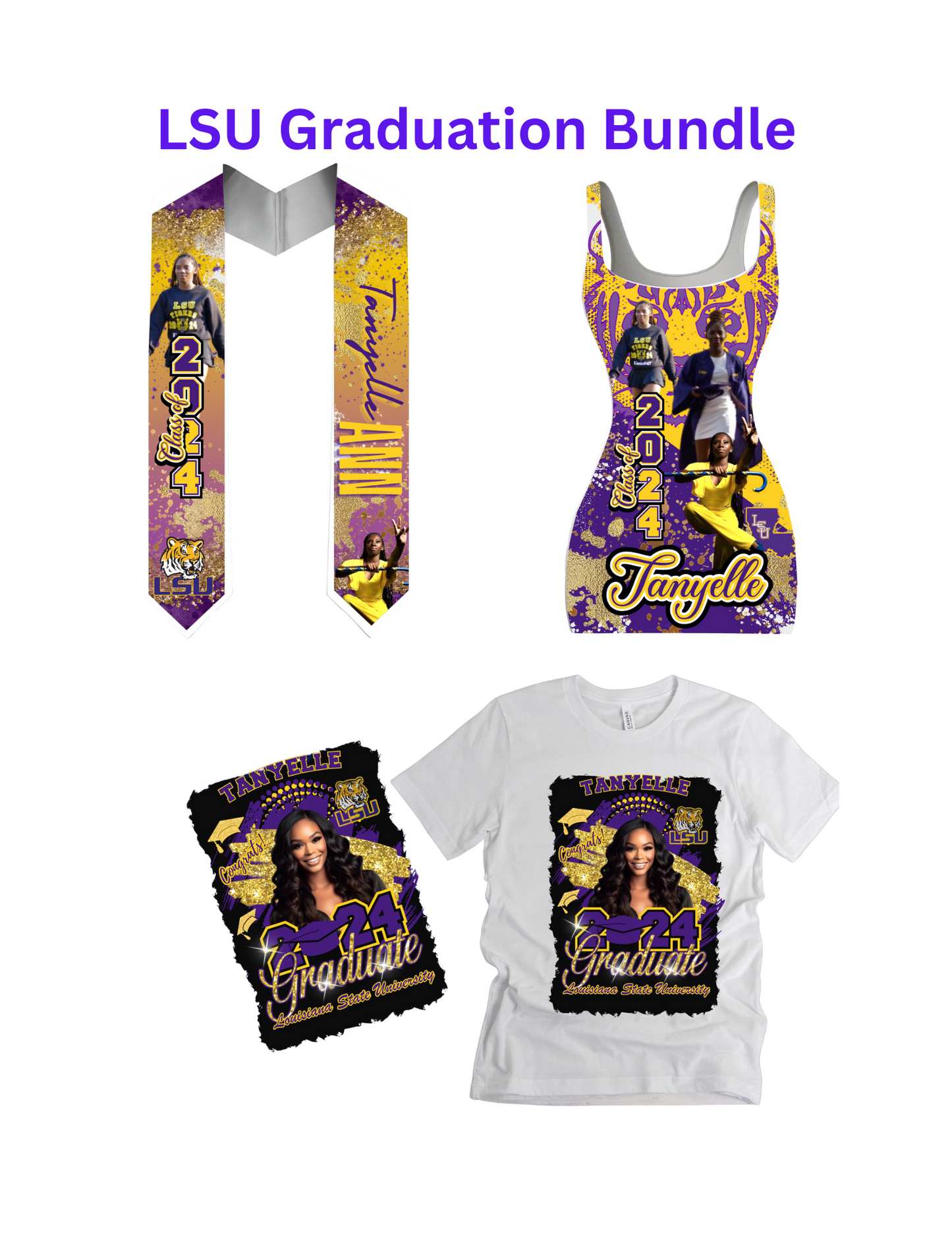 Editable LSU Graduation Stole, Graduation Stole Sash, Red or any color, Editable in Canva, Class of 2024 Graduation Stole, Perfect for Sublimation